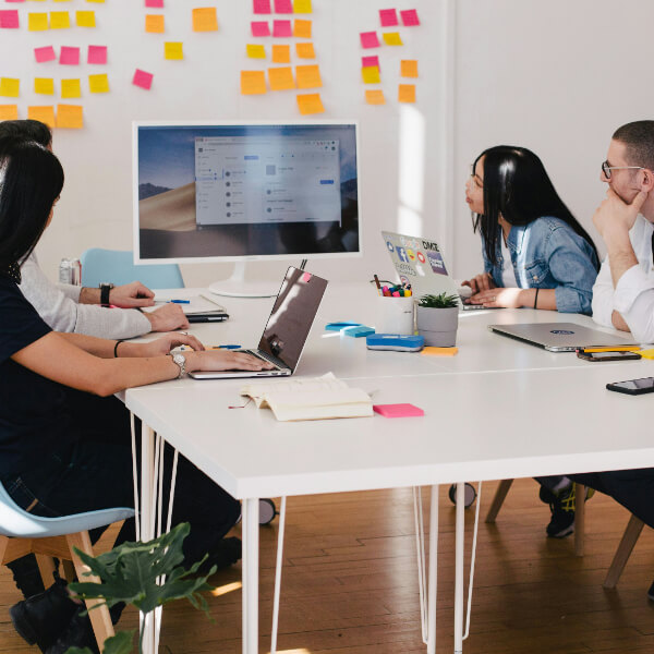 Group meeting at desk