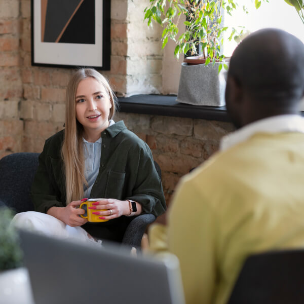 Man and lady talking